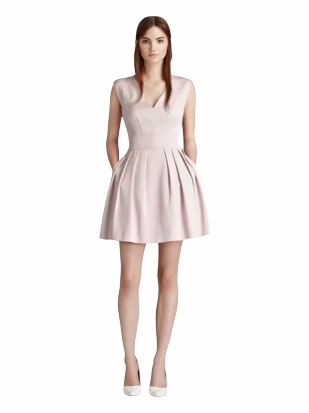 Reiss Amyl‎ Pleated Fit & Flare Mini Dress French Pink US 4